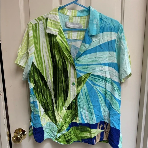 Jams World Blue & Green Tropical Print Short-Sleeve Button-Down - Picture 2 of 7
